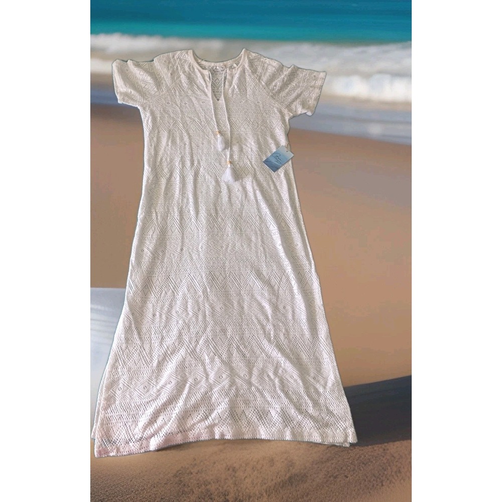 Goa Beachwear Japna White Crochet Knit Tassel Tie Cover Up Dress Small NEW